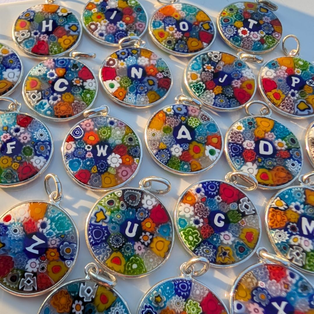MILLEFIORI COLORFUL MURANO GLASS PENDANTS initials letters