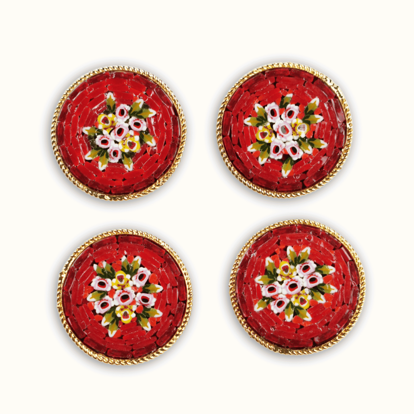 Large Micro Mosaic Button - Bouquet Red