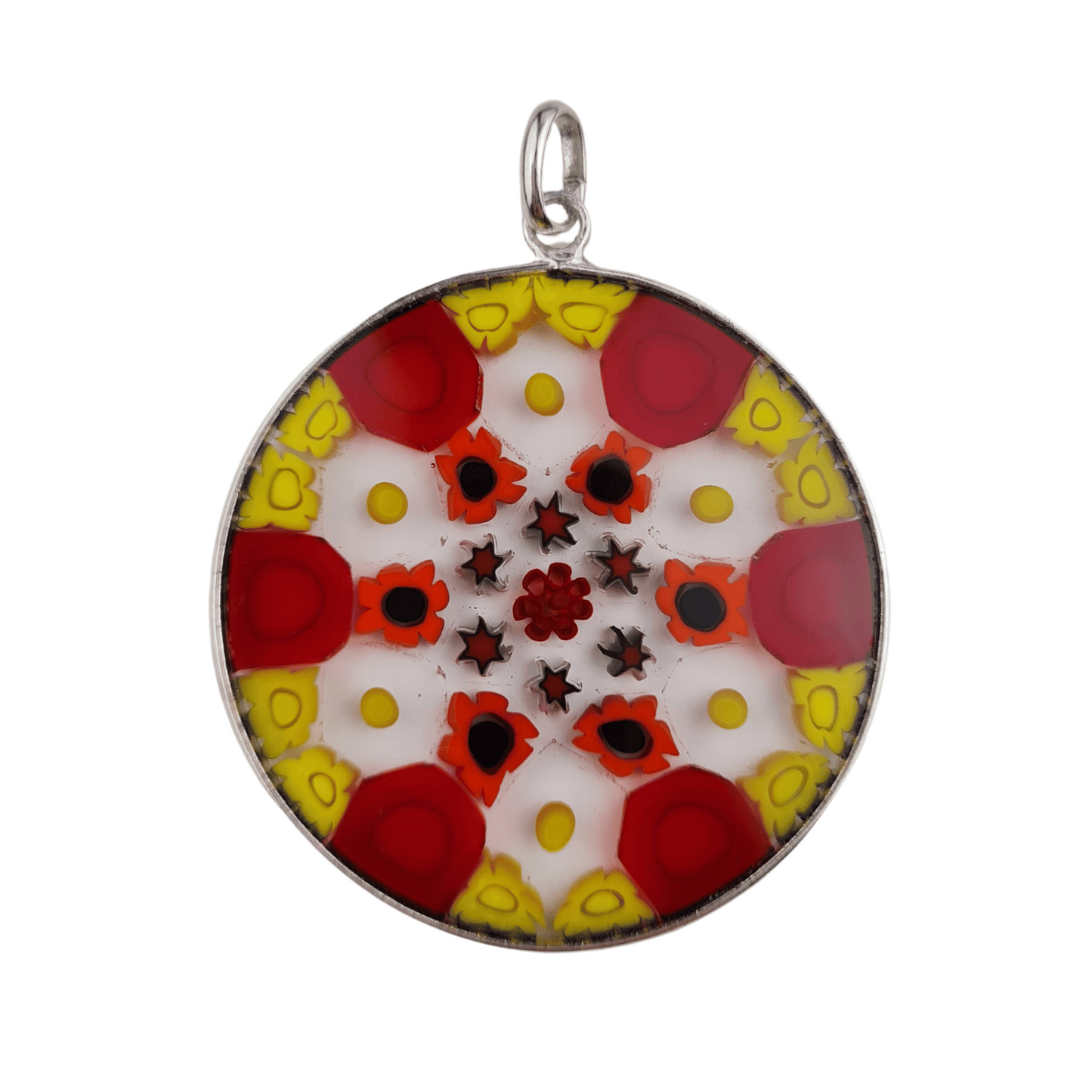 Yellow Red Black Millefiori Pendant Murano glass