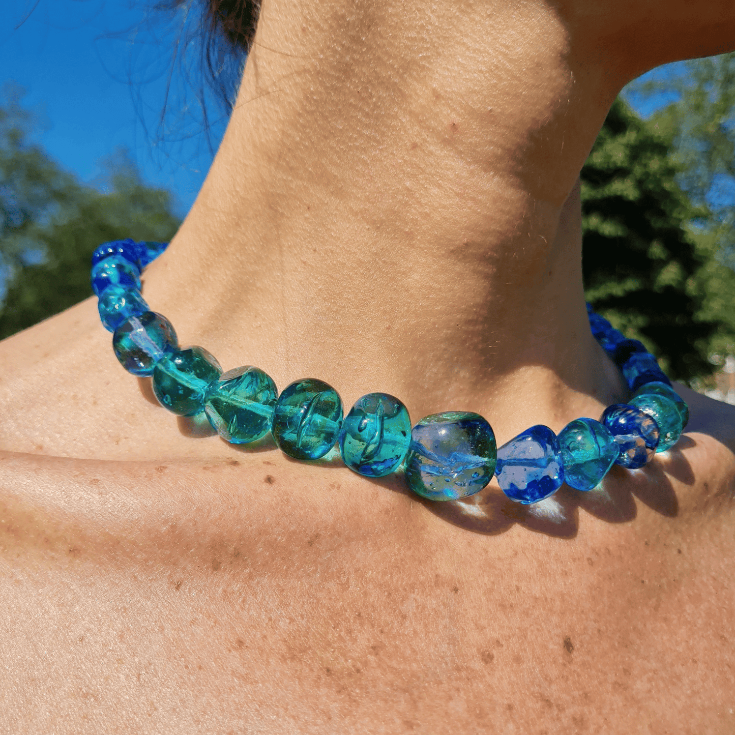 blue lamp work beads necklace candy necklace