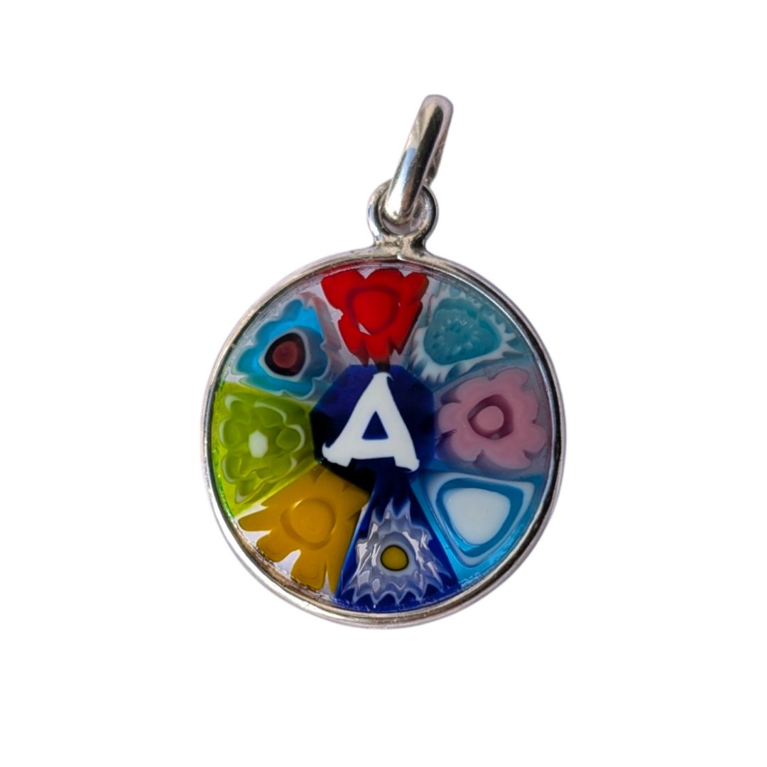 A letter millefiori murano glass pendant