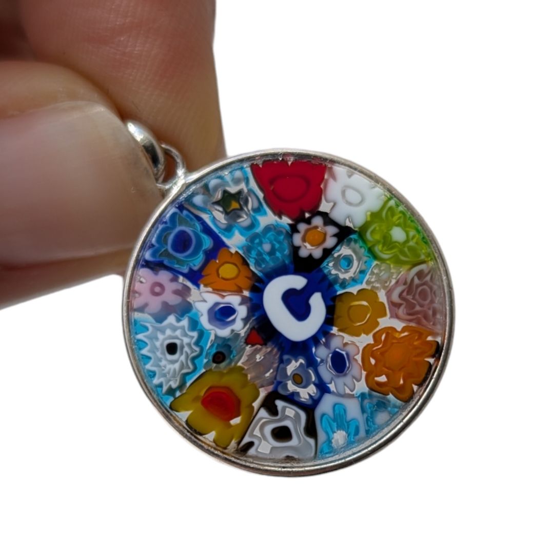 Letter C millefiori glass pendant murano glass flowers initials letter jewelry