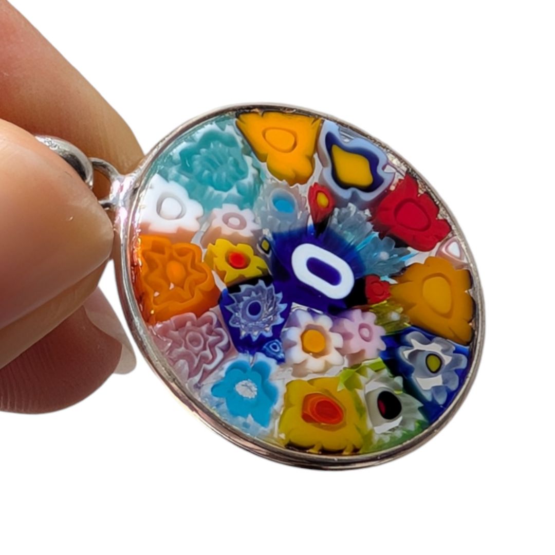MILLEFIORI MURRINA WITH LETTER INITIAL - Letter O millefiori glass pendant murano glass flowers initials letter jewelry