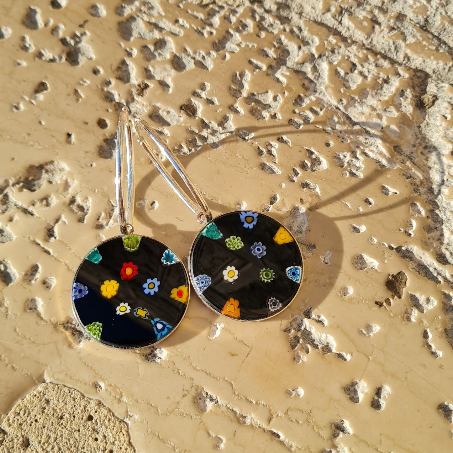 Millefiori Murrina Large Drop Earrings - Scattered Bouquet