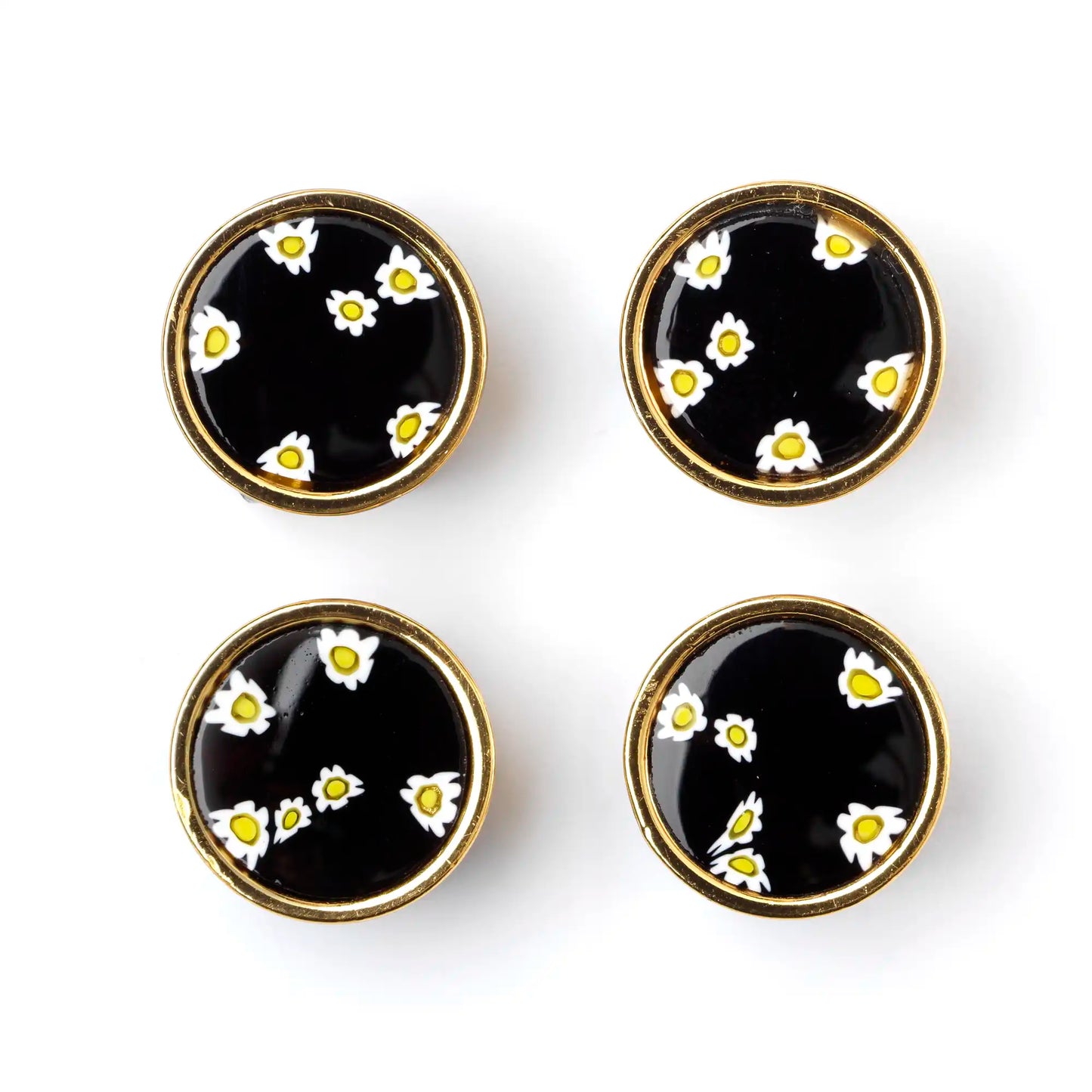 Small Murrina Glass Button - Daisy Bouquet Black