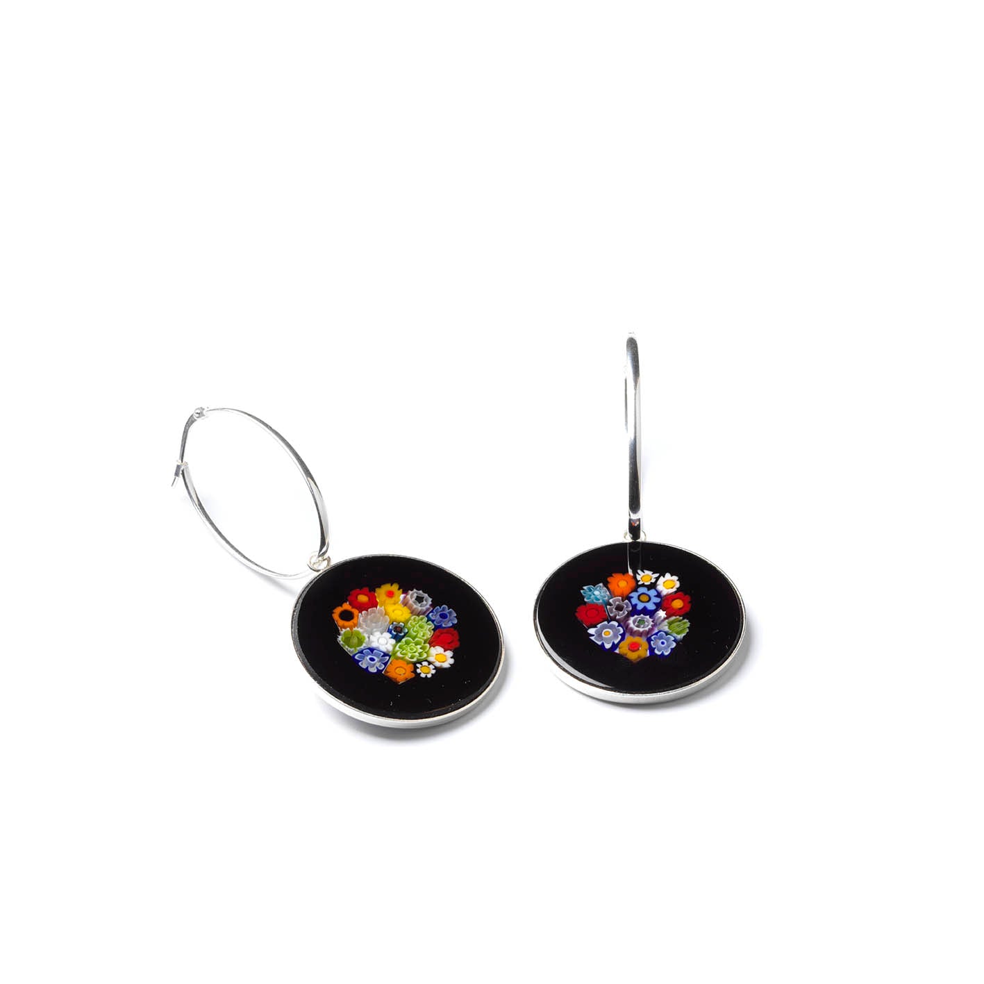 Millefiori Murrina Large Drop Earrings - Bouquet Black