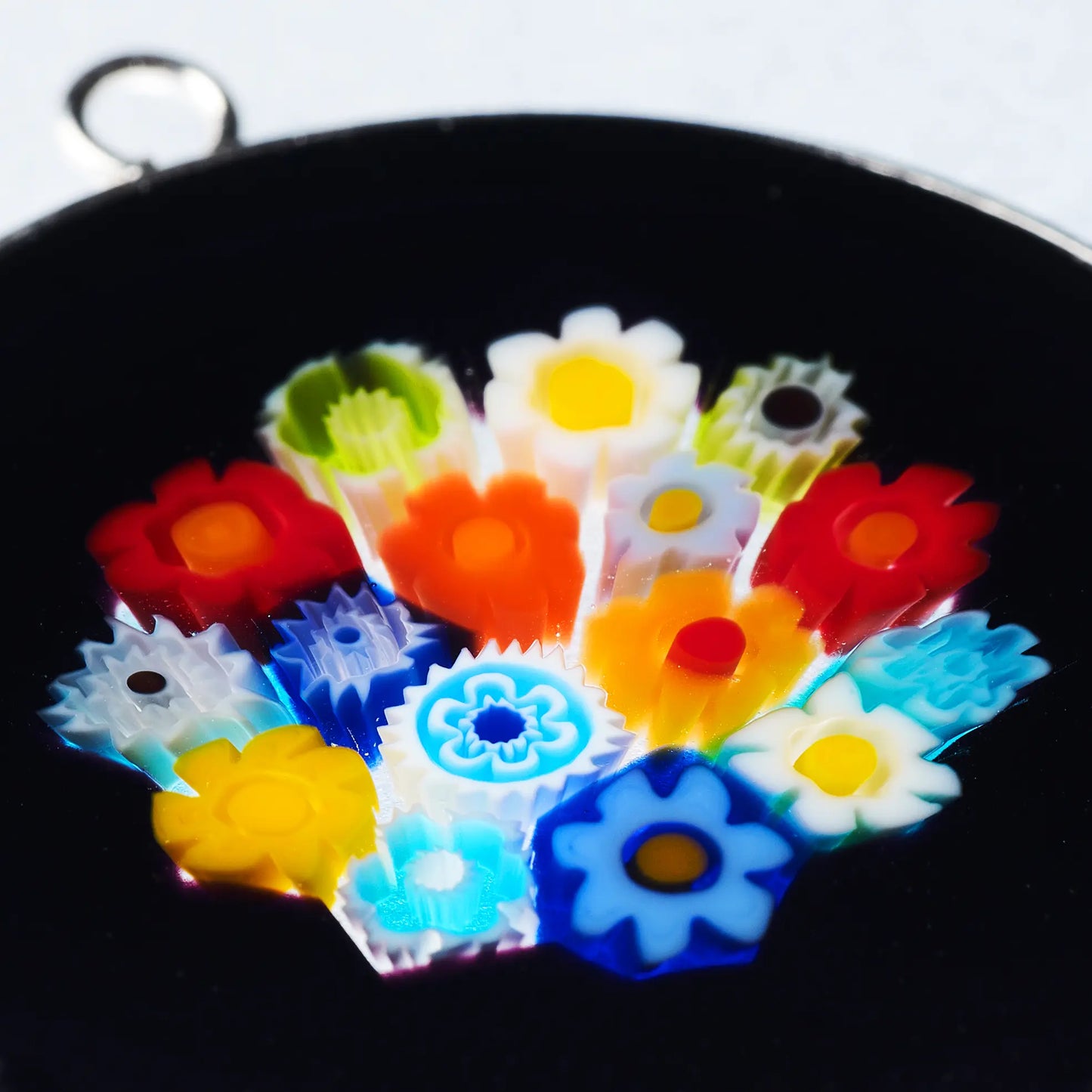 Millefiori Murrina Large Drop Earrings - Bouquet Black