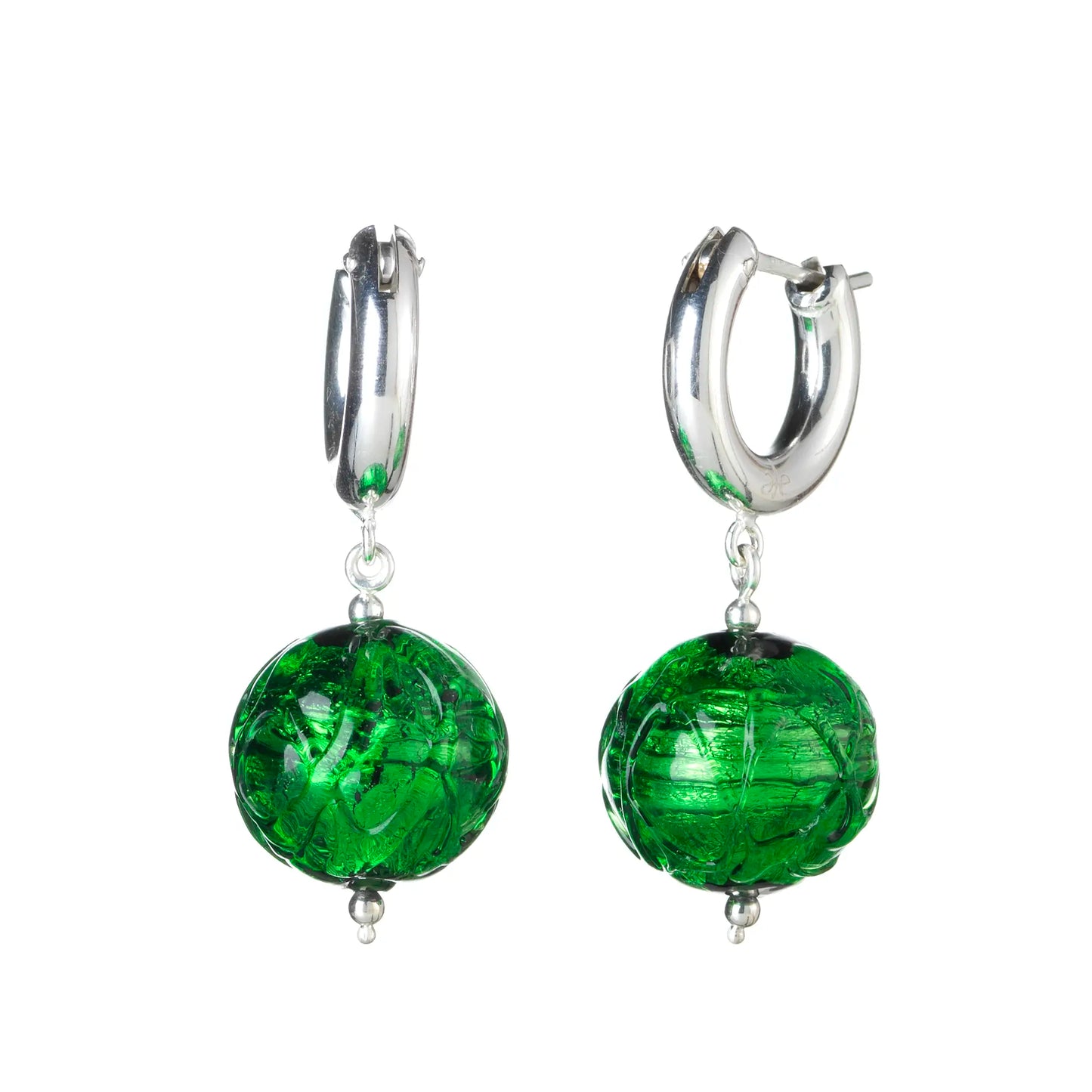 green silver lamp work venetian beads earrings