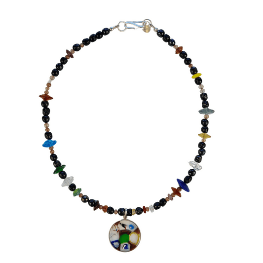 vintage venetian glass beads necklace with millefiori centerpiece