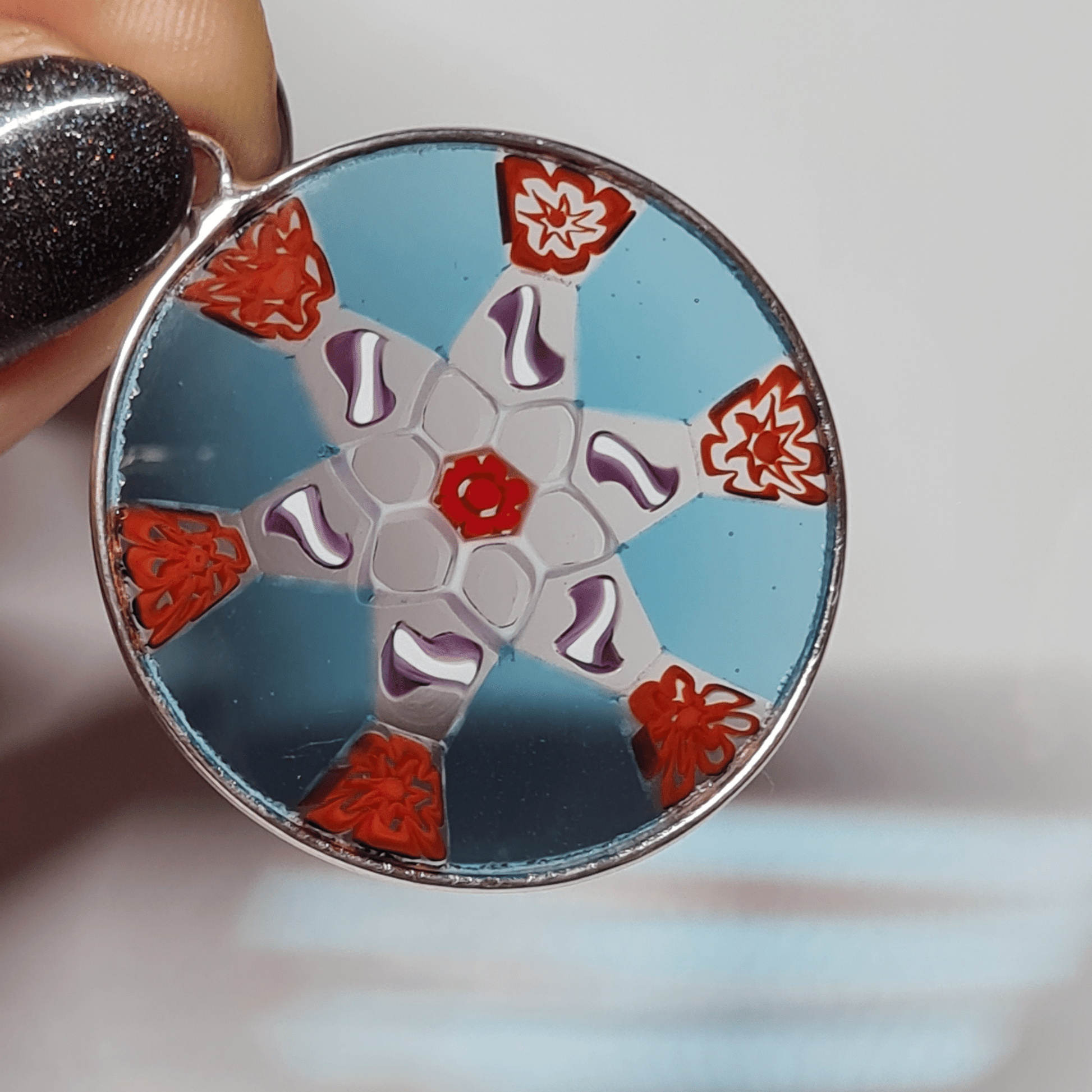 Turquoise and red millefiori murrina murano glass