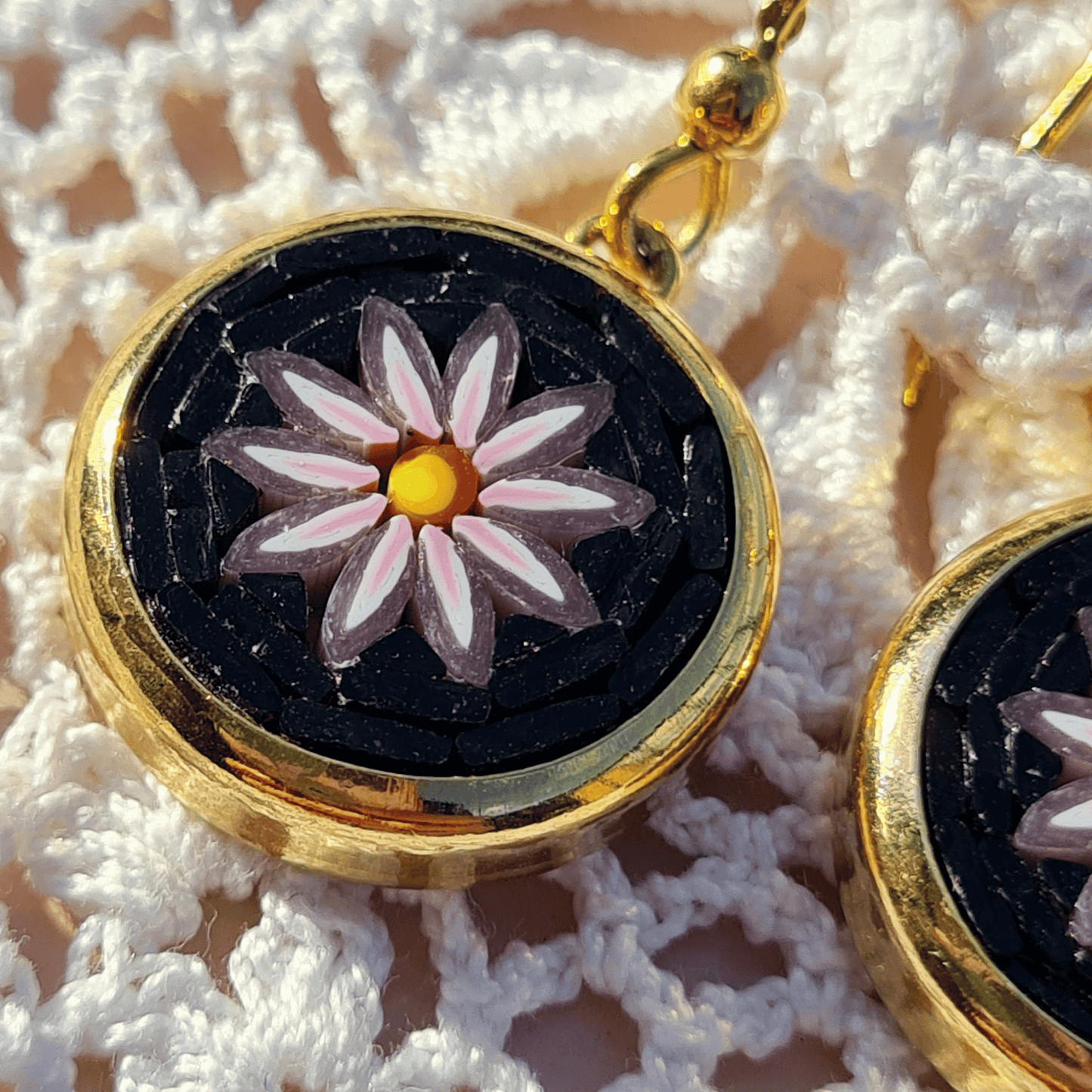 Micro Mosaic Earrings - Daisy Purple