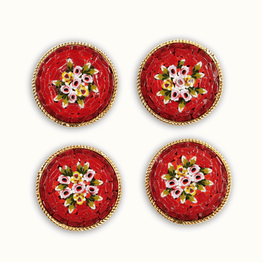 Large Micro Mosaic Button -  Bouquet Red