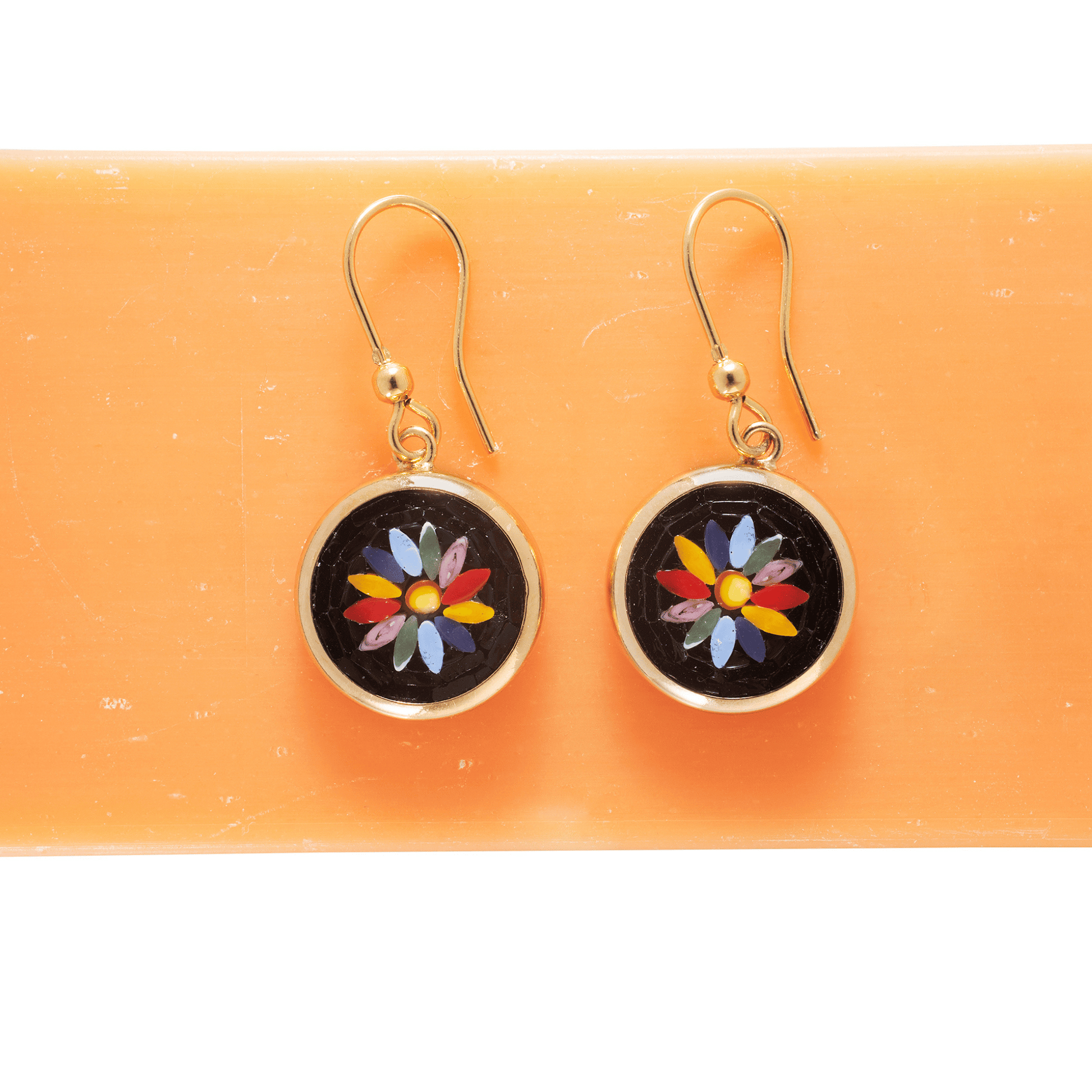 multicolour daisy micromosaic earrings gold pleated 