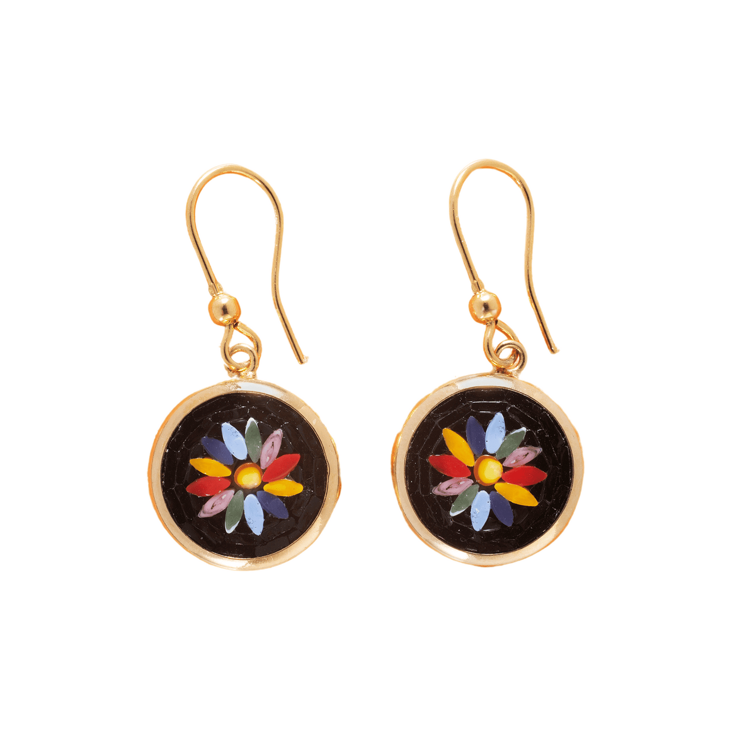 micro mosaic earrings multicolour daisy gold