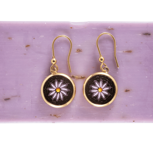 micromosaic earrings purple daisy