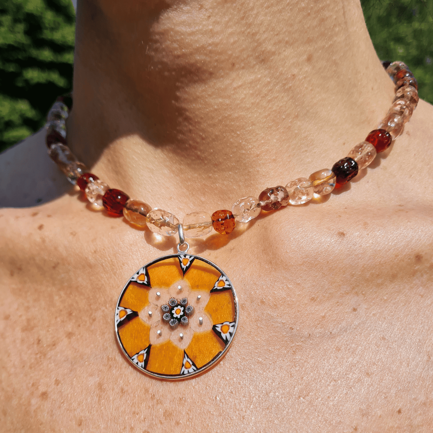 millefiori necklace with lamp work beads