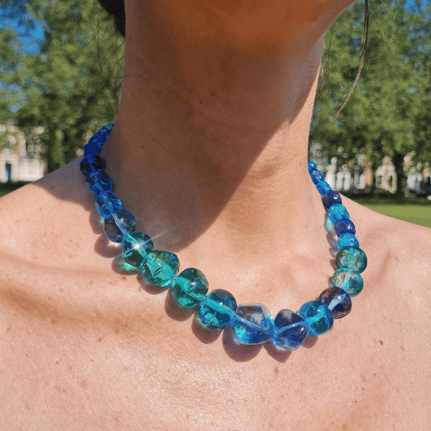 candy necklace blue murano glass beads 