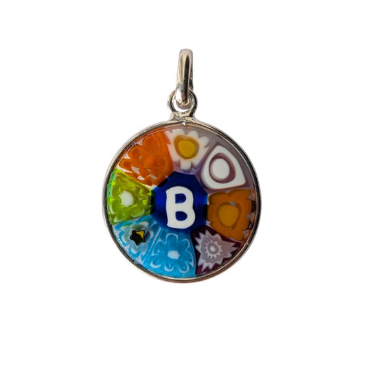 B letter millefiori murano glass pendant