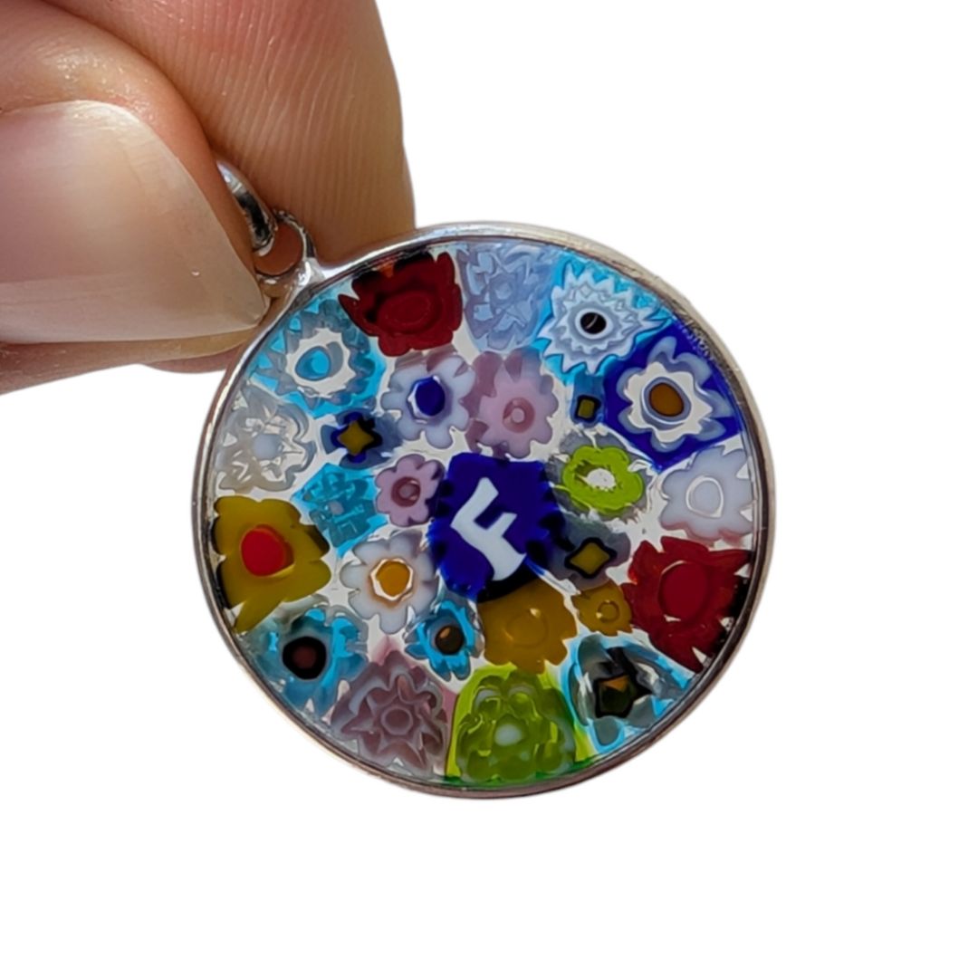 Letter F millefiori glass pendant murano glass flowers initials letter jewelry