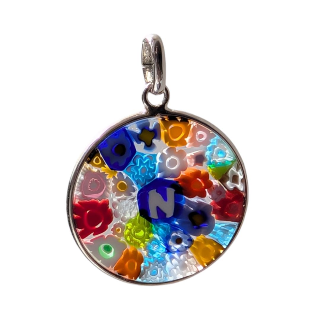 Letter N millefiori glass pendant murano glass flowers initials letter jewelry