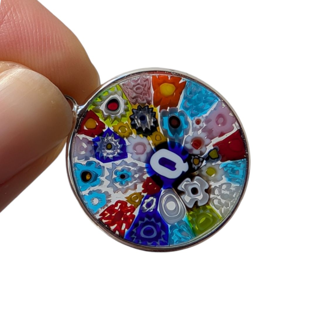 Letter Q millefiori glass pendant murano glass flowers initials letter jewelry
