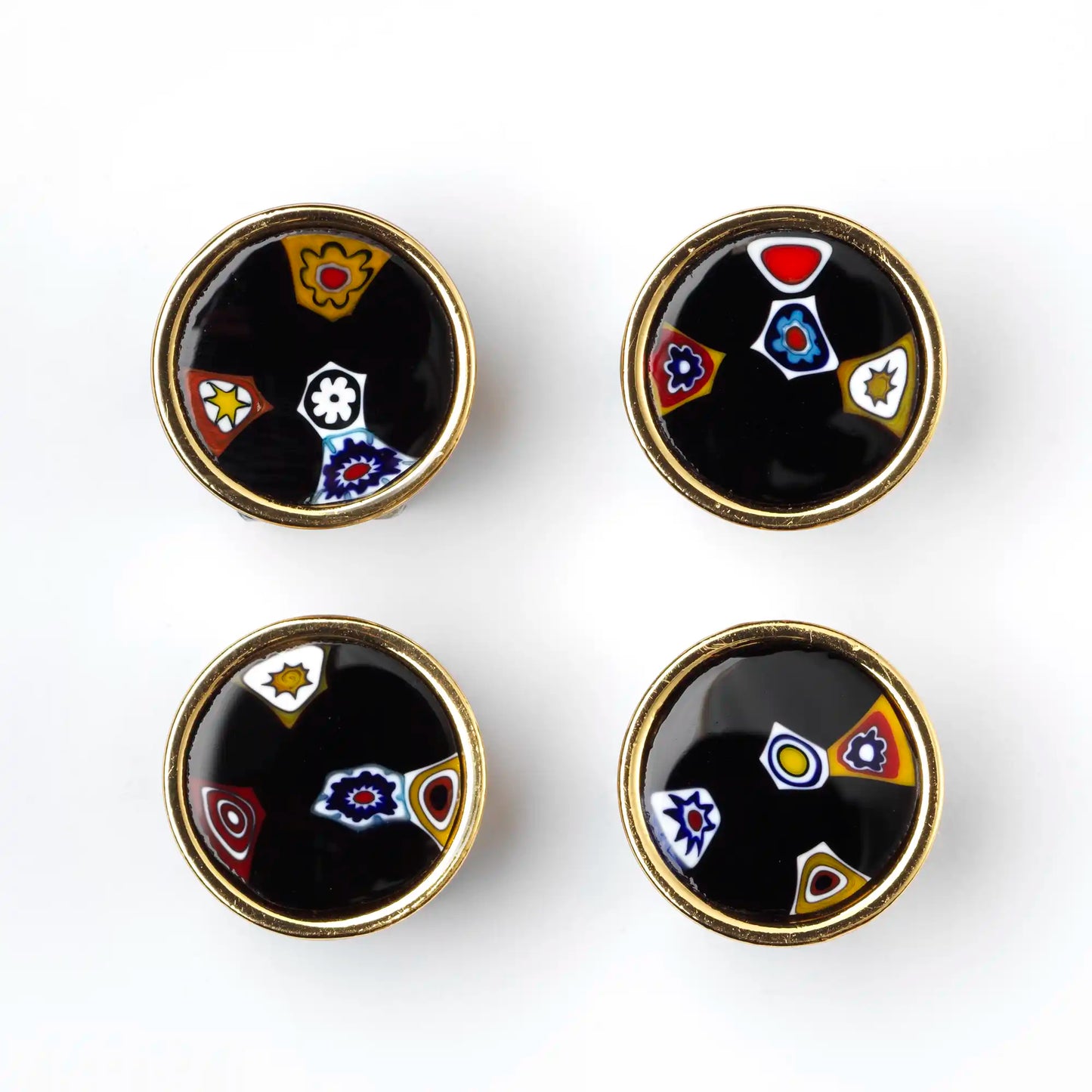 Small Murrina Glass Button - Millefiori Black