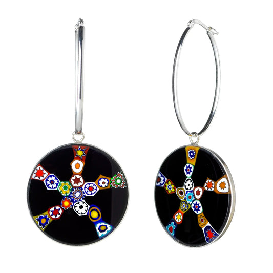 Millefiori Murrina Large Drop Earrings - Star Multicolour
