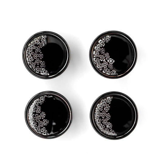 Small Murrina Glass Button - Half Flowers Grey