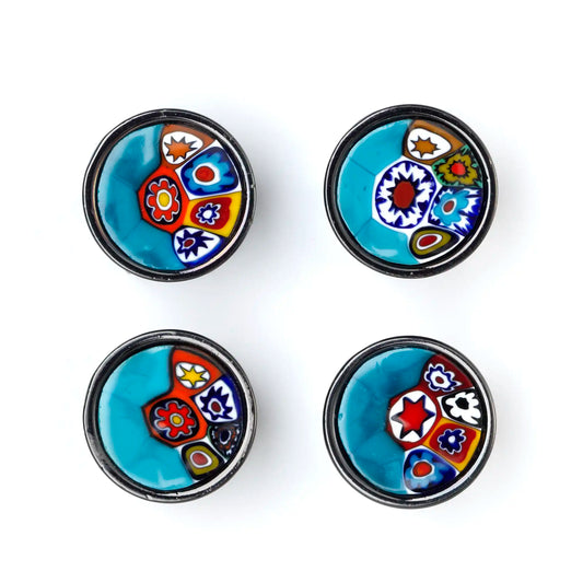 Small Murrina Glass Button - Half Millefiori Blue