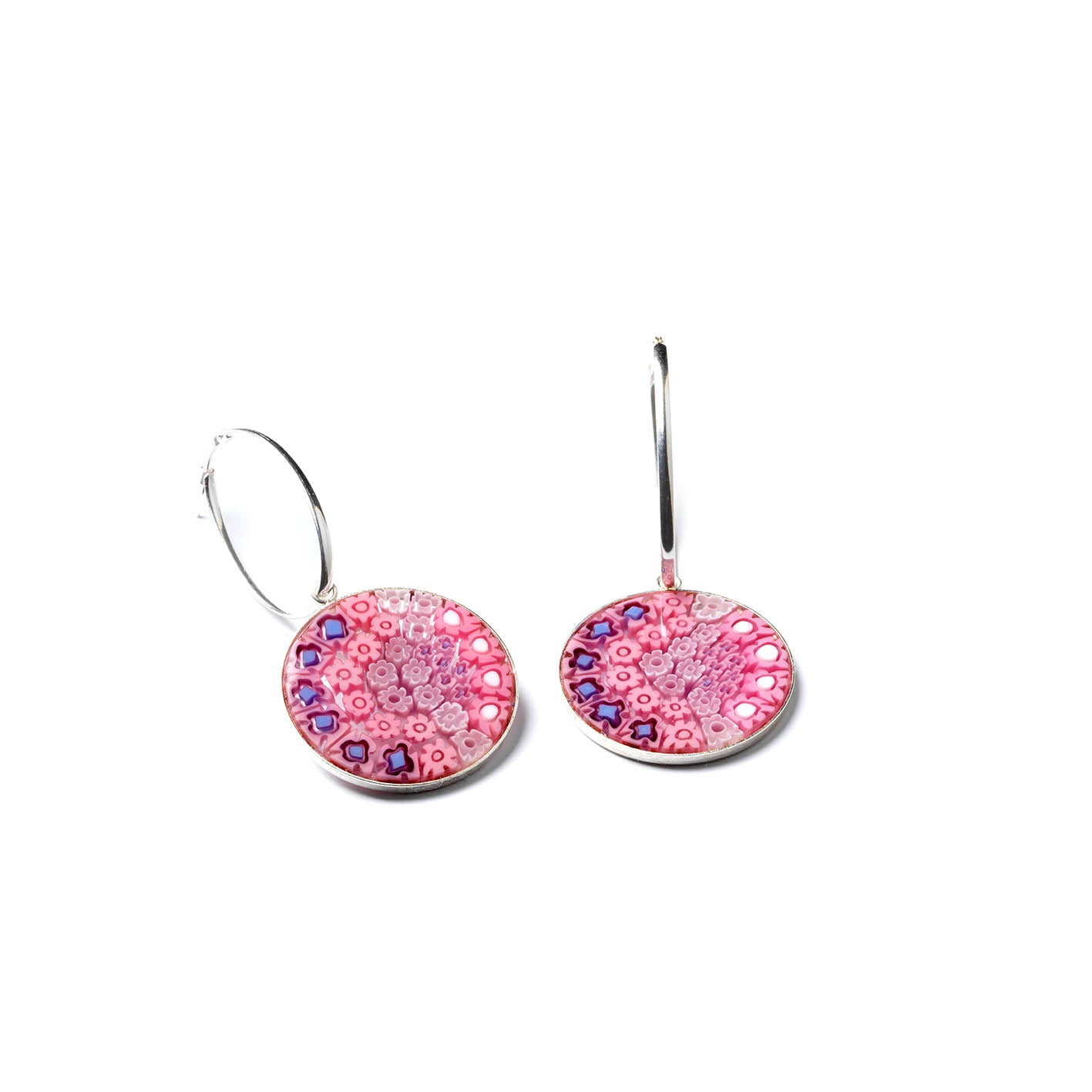 Millefiori Murrina Large Drop Earrings - Milky Way Pink