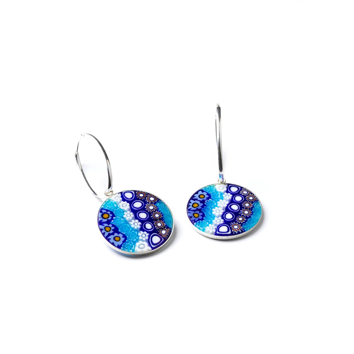 Millefiori Murrina Large Drop Earrings - Milky Way Blue