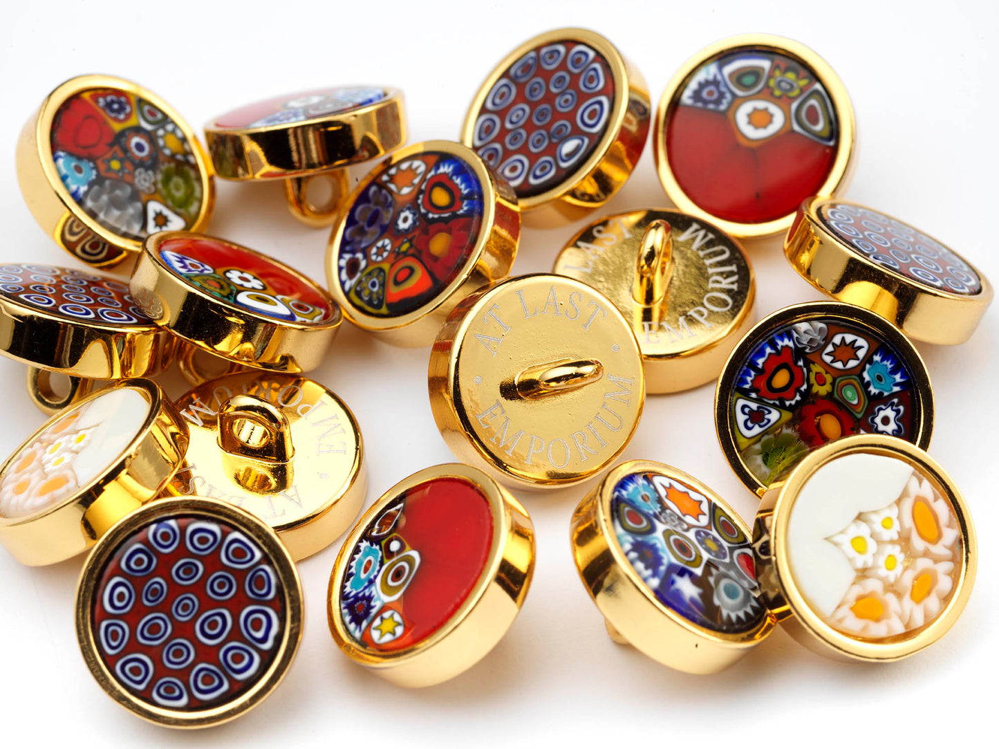 Small Murrina Glass Button - Half Millefiori Red