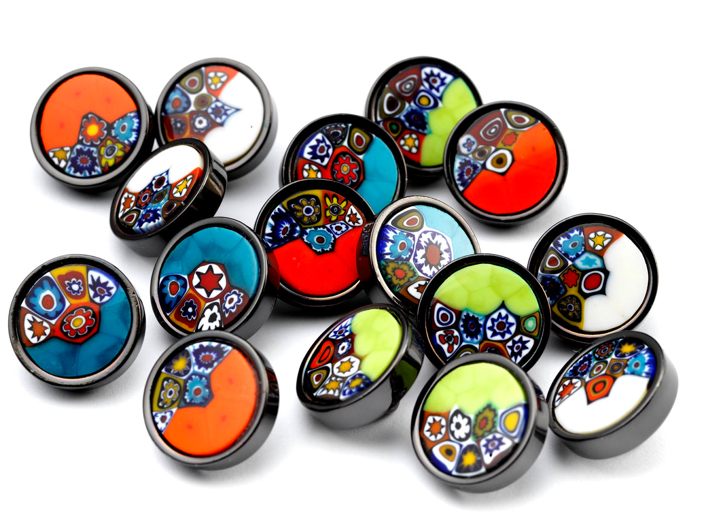 Small Murrina Glass Button - Half Millefiori Orange