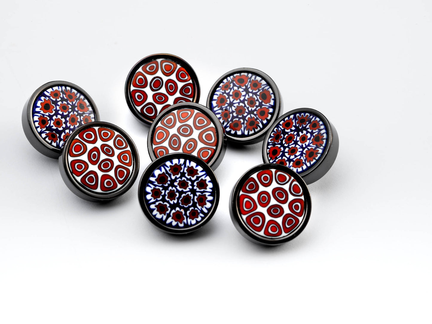 Small Murrina Glass Button - Flowers Navy Red