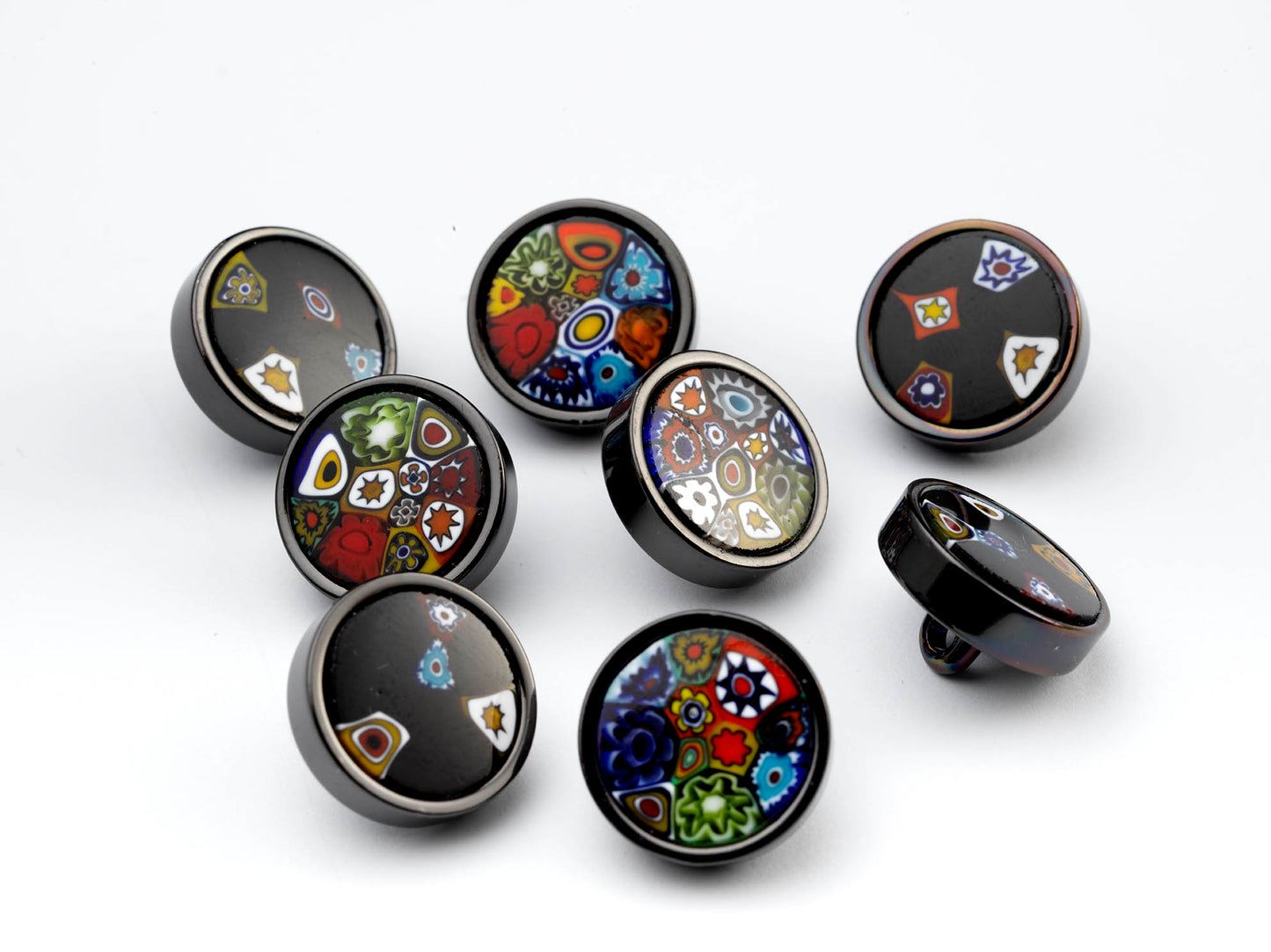 Small Murrina Glass Button - Full Millefiori Multicolour