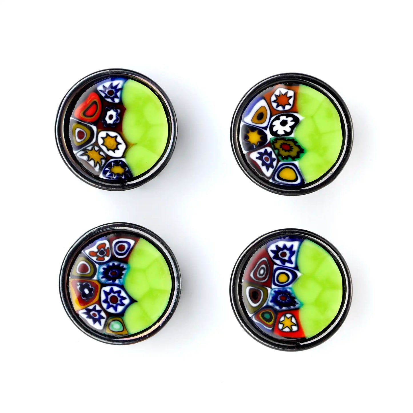 Small Murrina Glass Button - Half Millefiori Mint