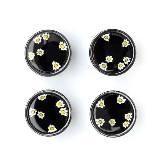 Small Murrina Glass Button - Daisy Bouquet Black