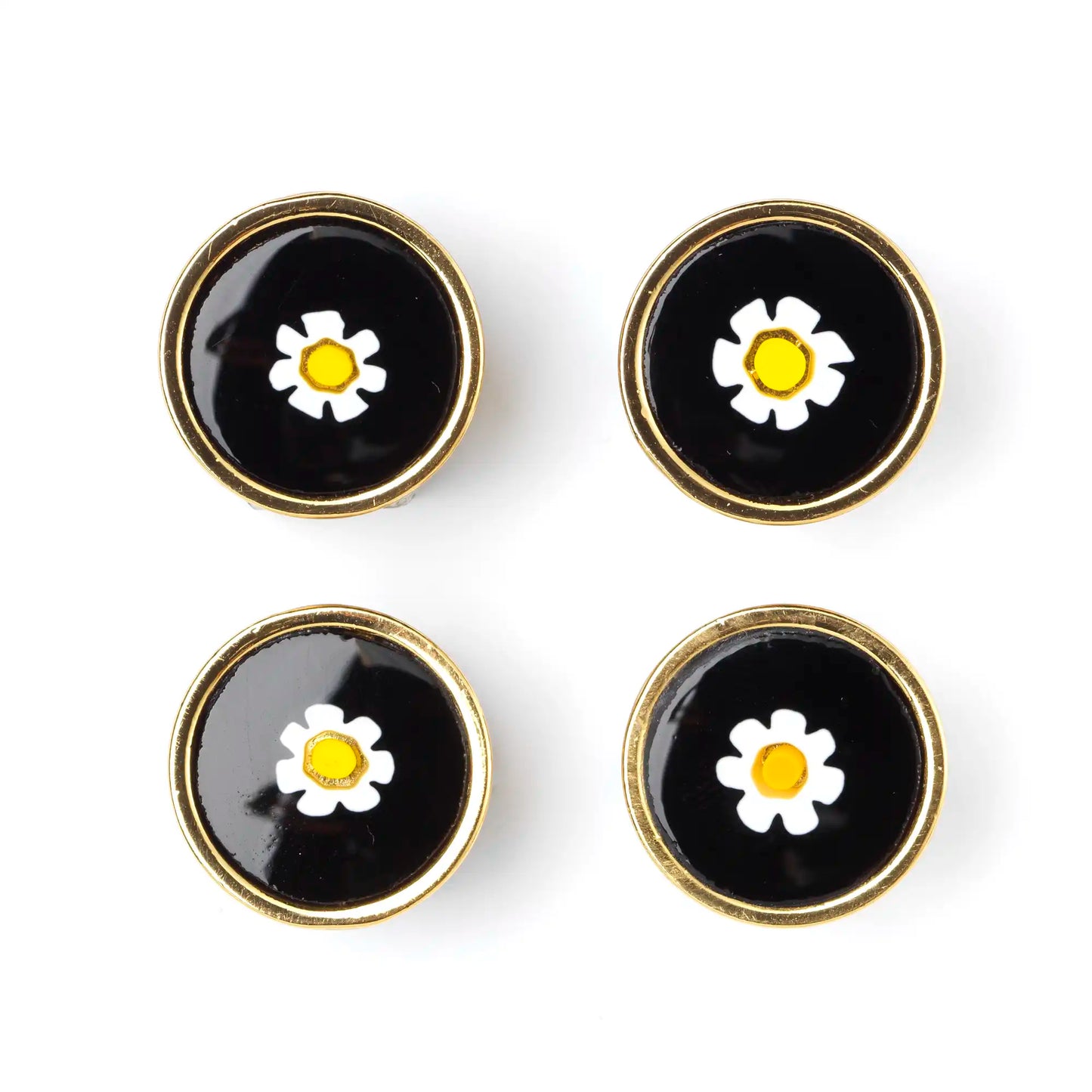 Small Millefiori Button - Daisy Black