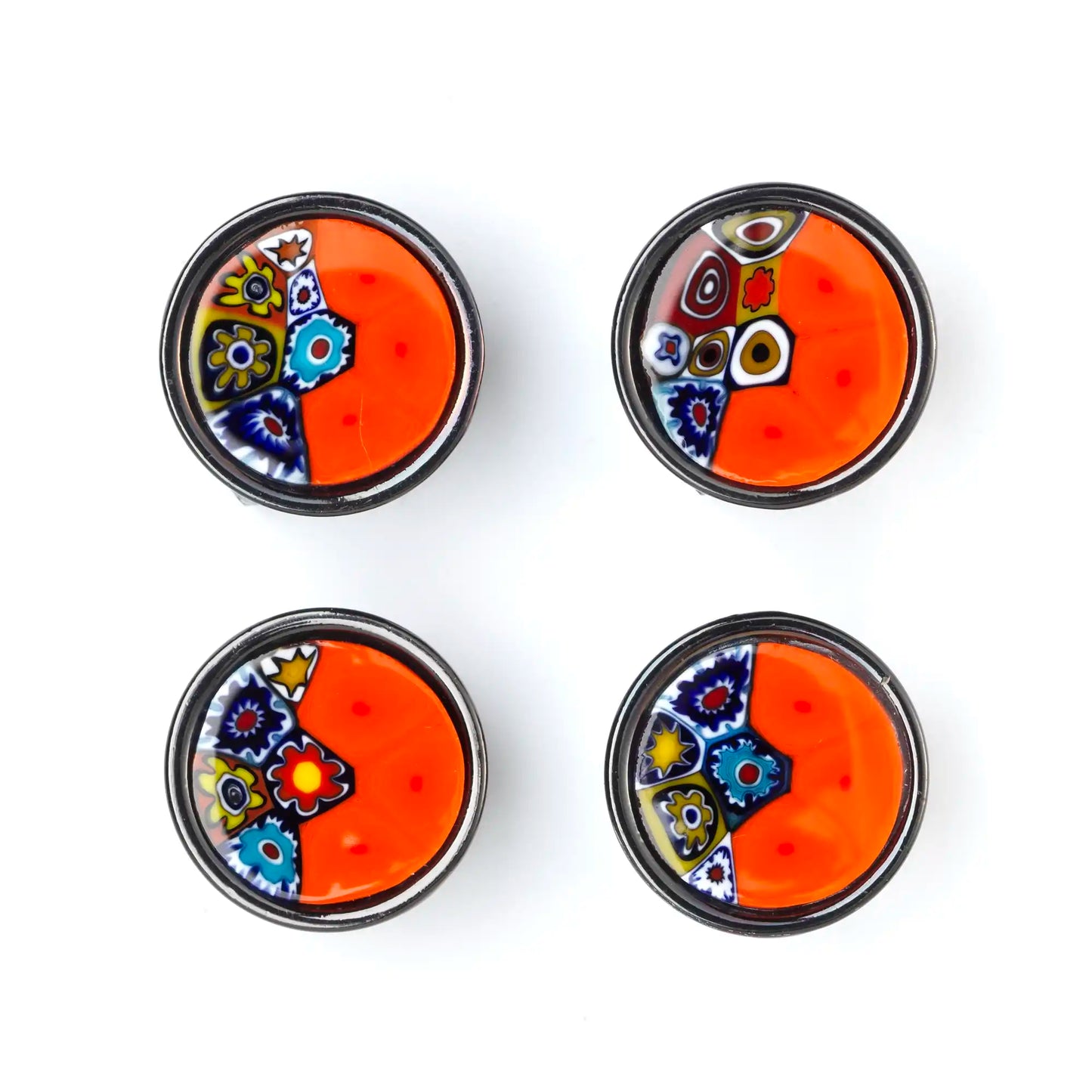 Small Murrina Glass Button - Half Millefiori Orange