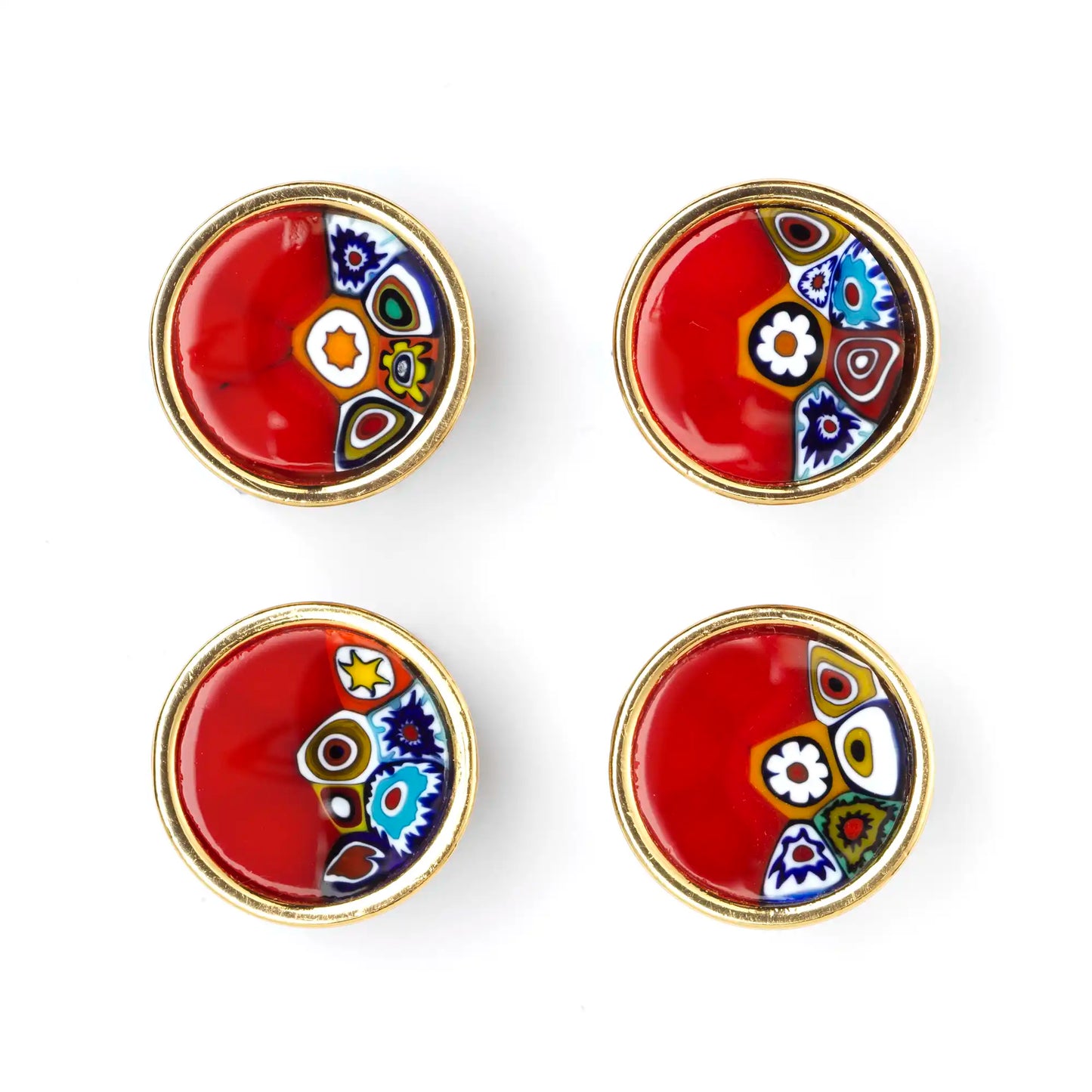 Small Murrina Glass Button - Half Millefiori Red