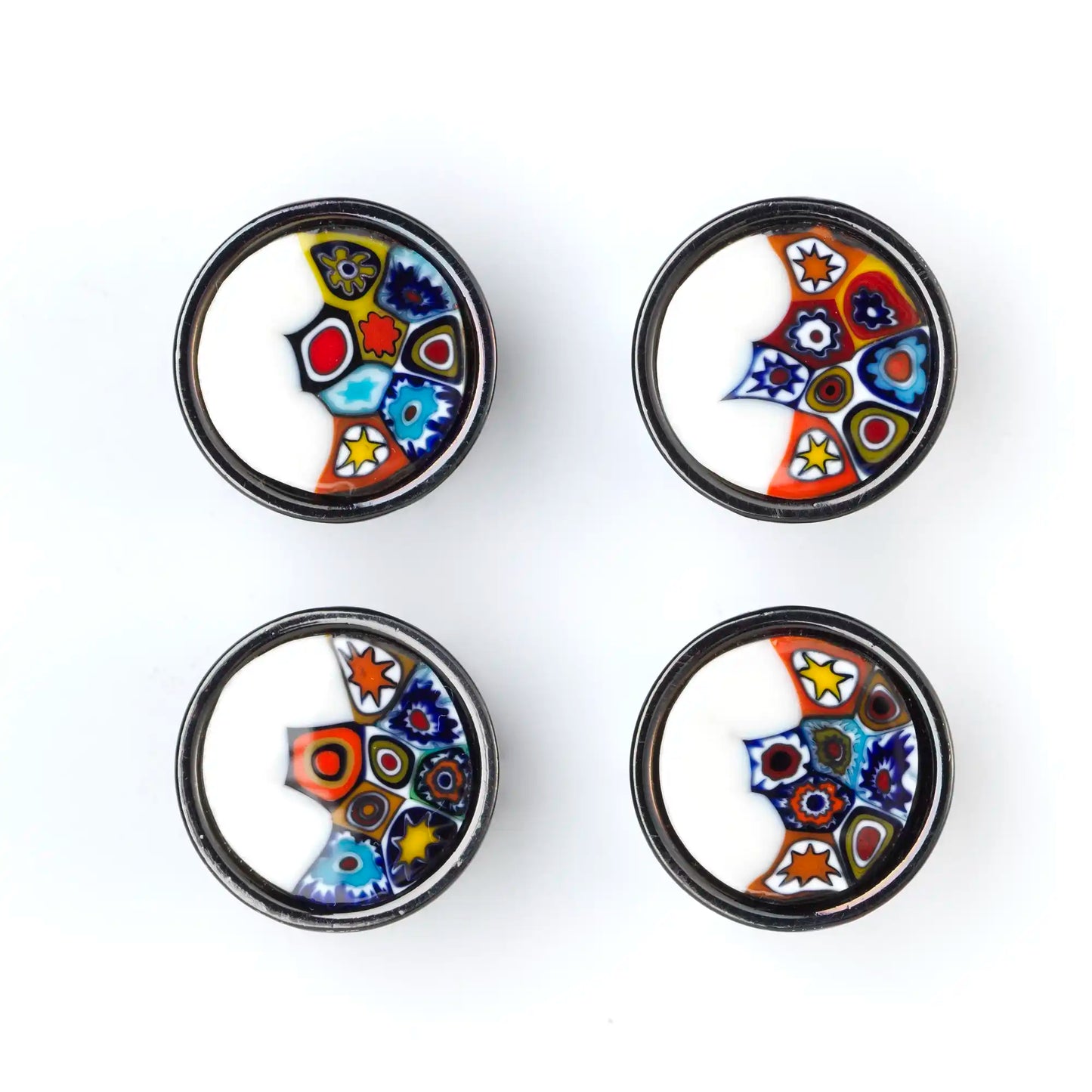 Small Murrina Glass Button - Half Millefiori White