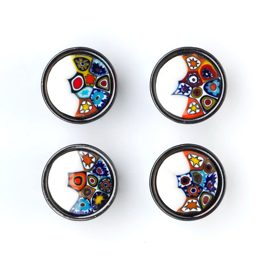 Small Murrina Glass Button - Half Millefiori White