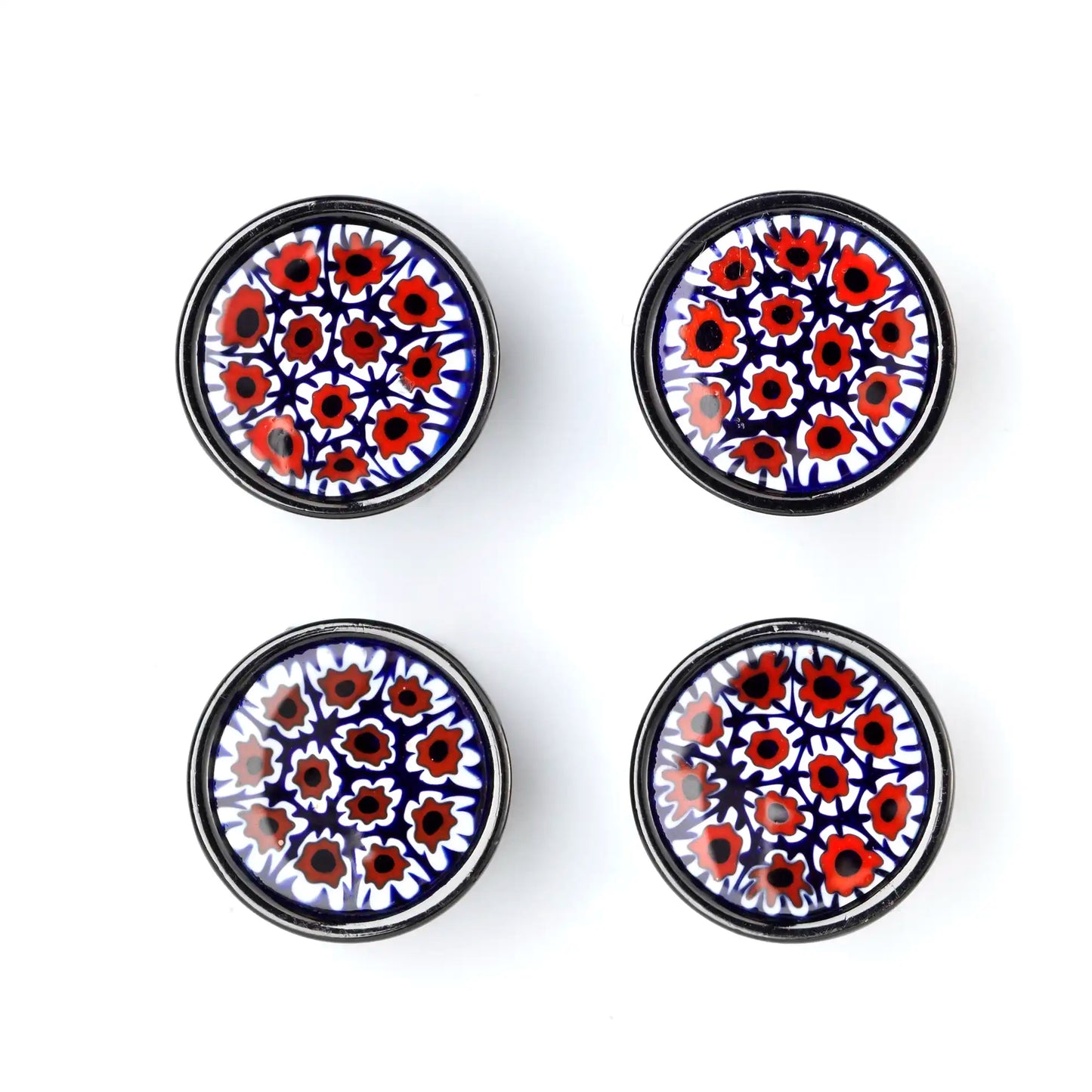 Small Murrina Glass Button - Flowers Navy Red