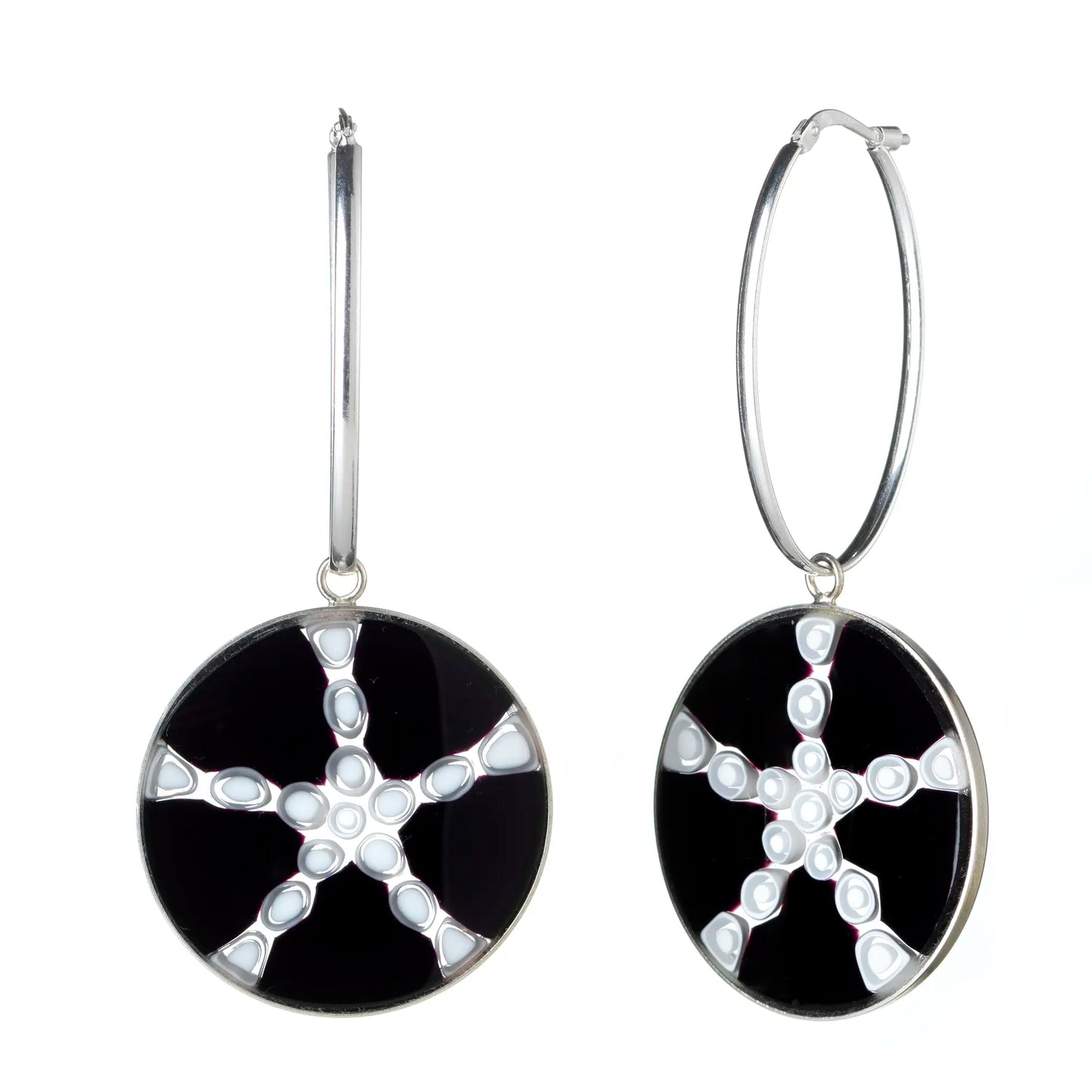 Millefiori Murrina Large Drop Earrings - Star White