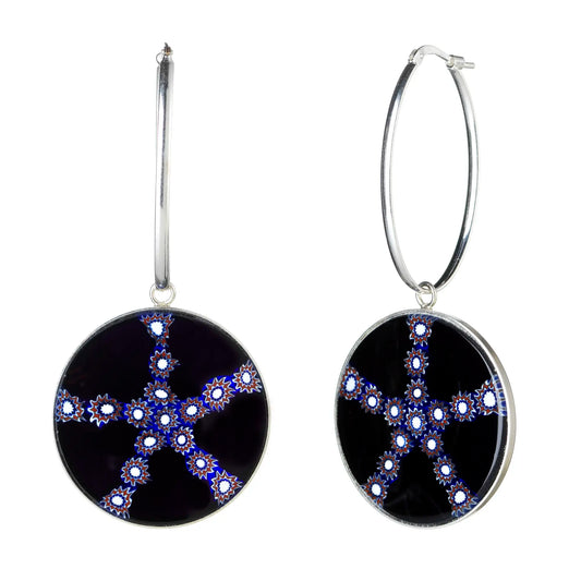 Millefiori Murrina Large Drop Earrings - Star Blue