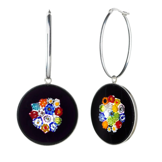 Millefiori Murrina Large Drop Earrings - Bouquet Black