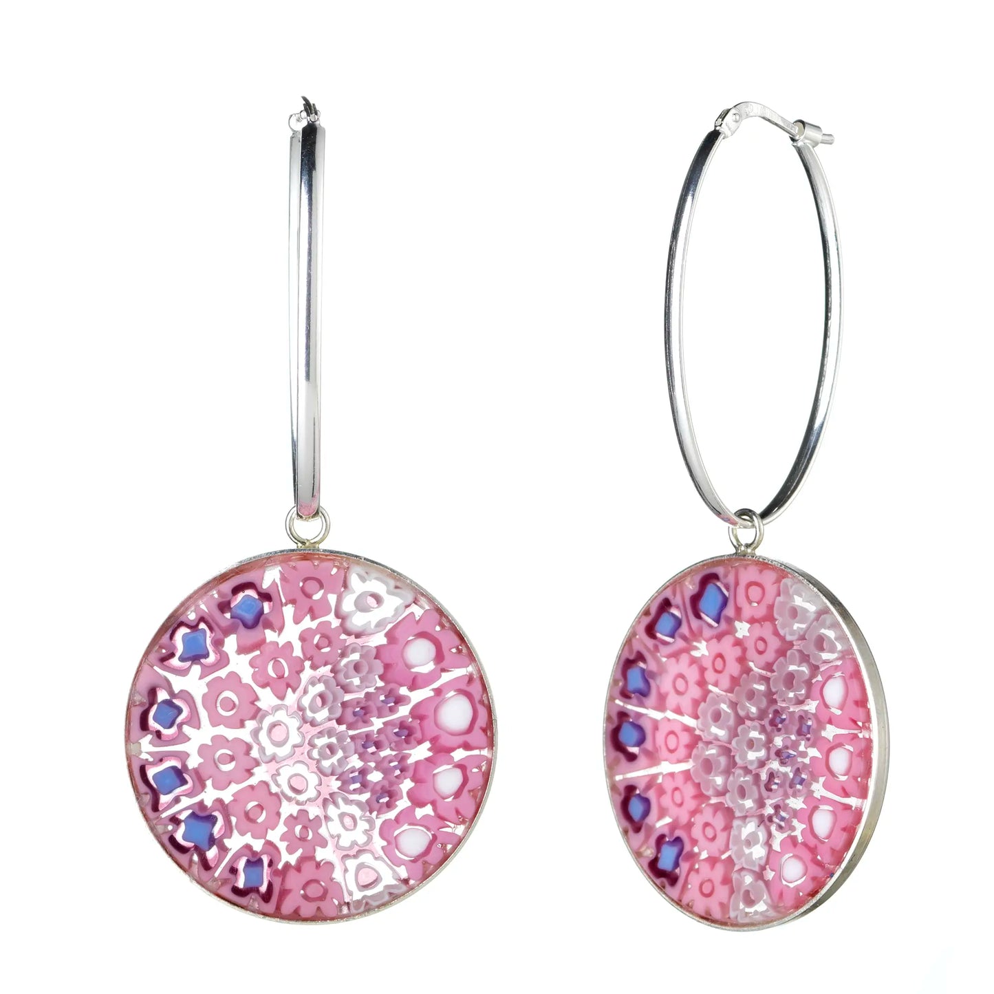 Millefiori Murrina Large Drop Earrings - Milky Way Pink