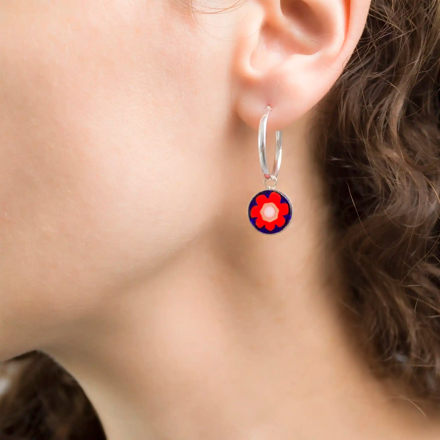 Millefiori Small Earrings - Red Flower