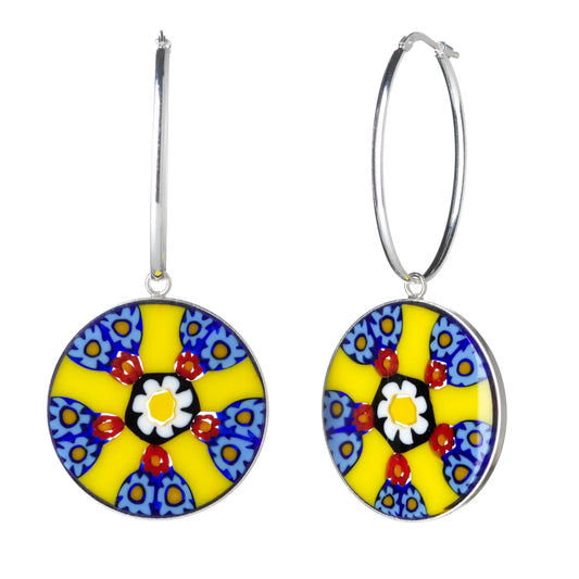 Millefiori Murrina Large Drop Earrings - Golden Star