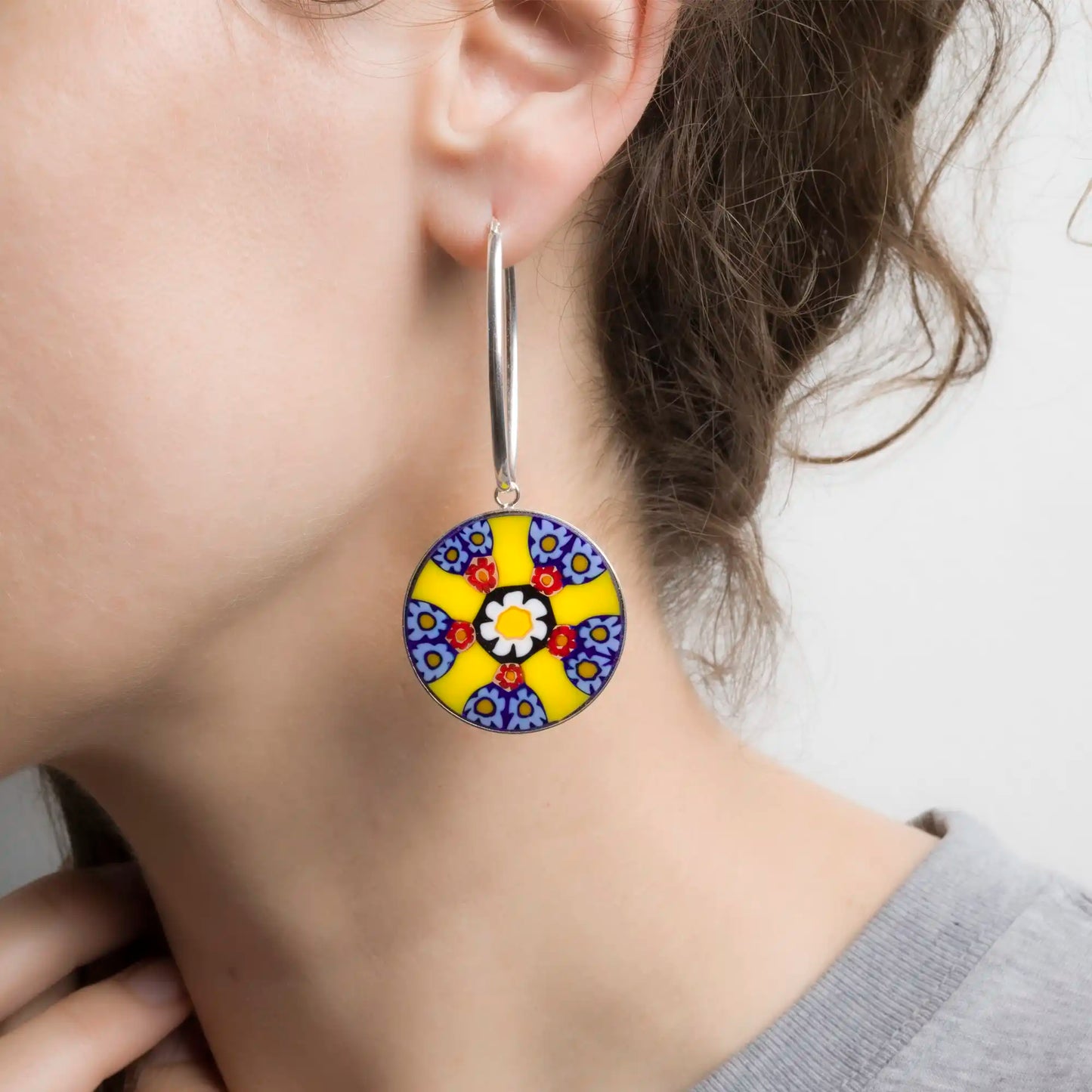 Millefiori Murrina Large Drop Earrings - Scattered Bouquet Paste